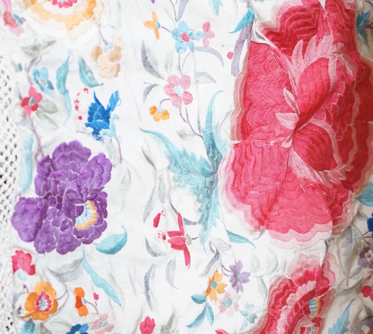 A Spanish polychrome embroidered shawl, circa early 20th century